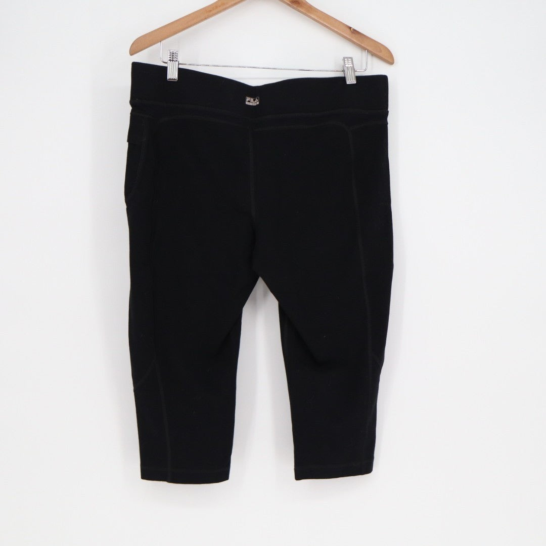 Fila Sport Capri Leggings Women XL Black Cotton Stretch Elastic Waist Activewear