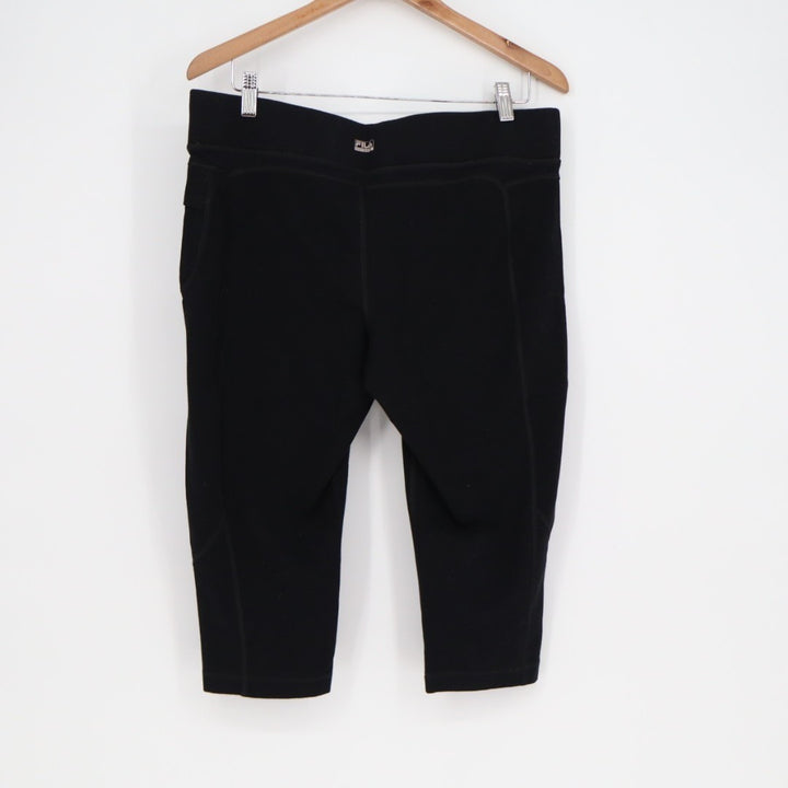 Fila Sport Capri Leggings Women XL Black Cotton Stretch Elastic Waist Activewear