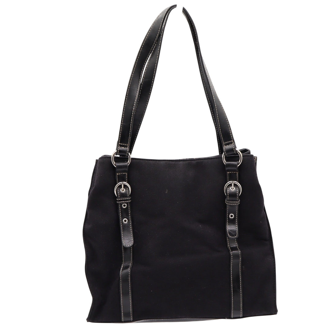 Rosetti Shoulder Bag Womens Large Tote Black Tonal Floral Buckle Trim Good