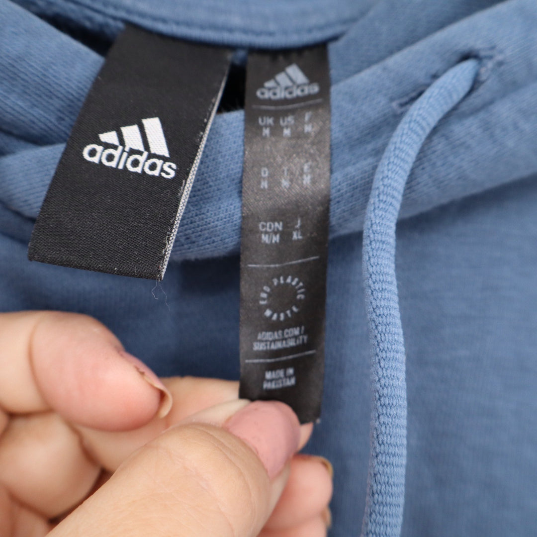 Adidas Mens Pullover Hoodie Dusty Blue Speckled Logo Sweatshirt Medium