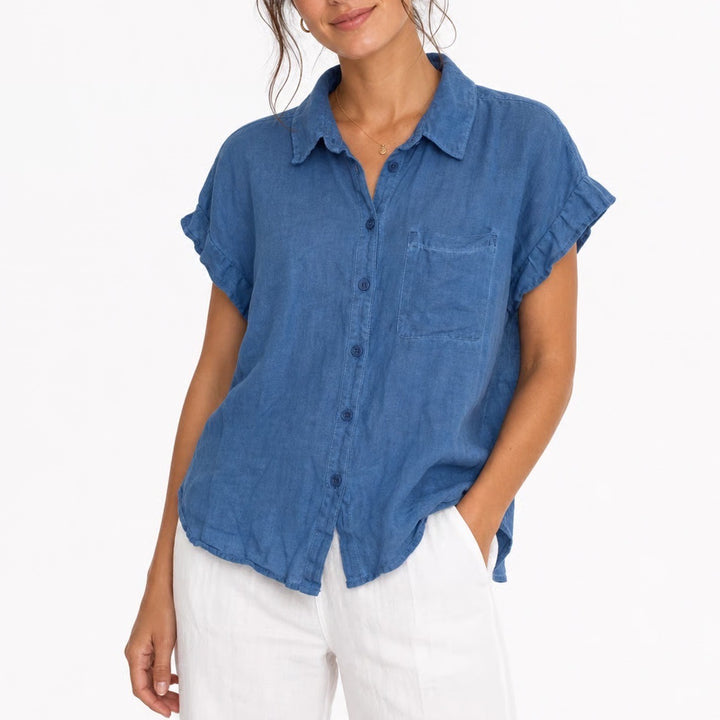 Velvet Heart Blue Rayon Short Sleeve Button Down Shirt Small