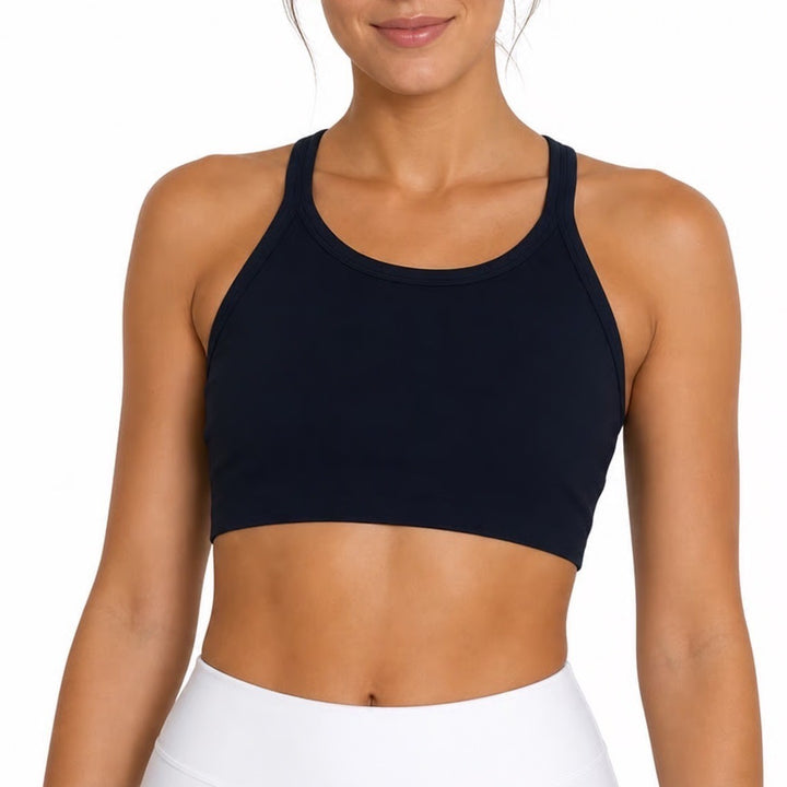 Jockey Womens Navy Blue Ribbed Seamless Racerback Sports Bra Crop Top Size S