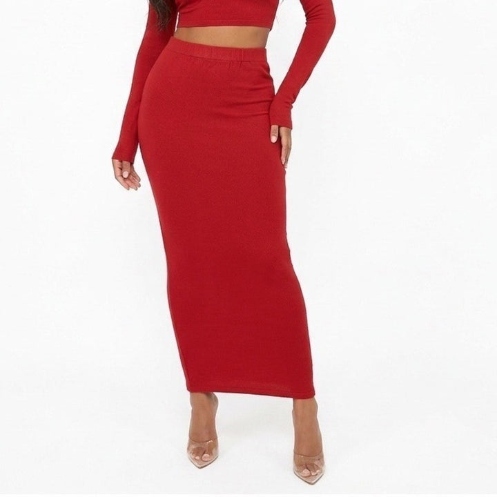 Naked Wardrobe Red Maxi Skirt Large High Waist Bodycon Stretch Viscose