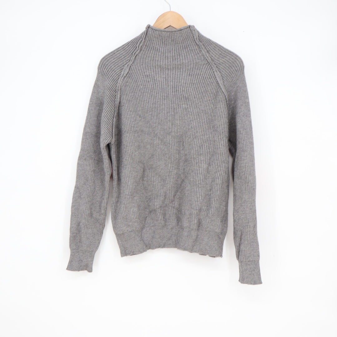 Chicwish Grey Ribbed Mock Neck Sweater Red Heart Elbow Patches Pullover Womens