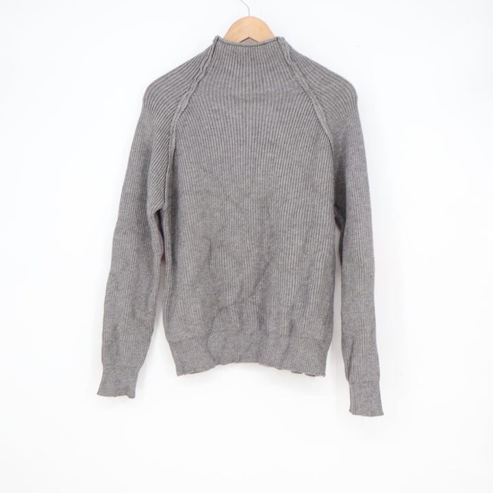 Chicwish Grey Ribbed Mock Neck Sweater Red Heart Elbow Patches Pullover Womens