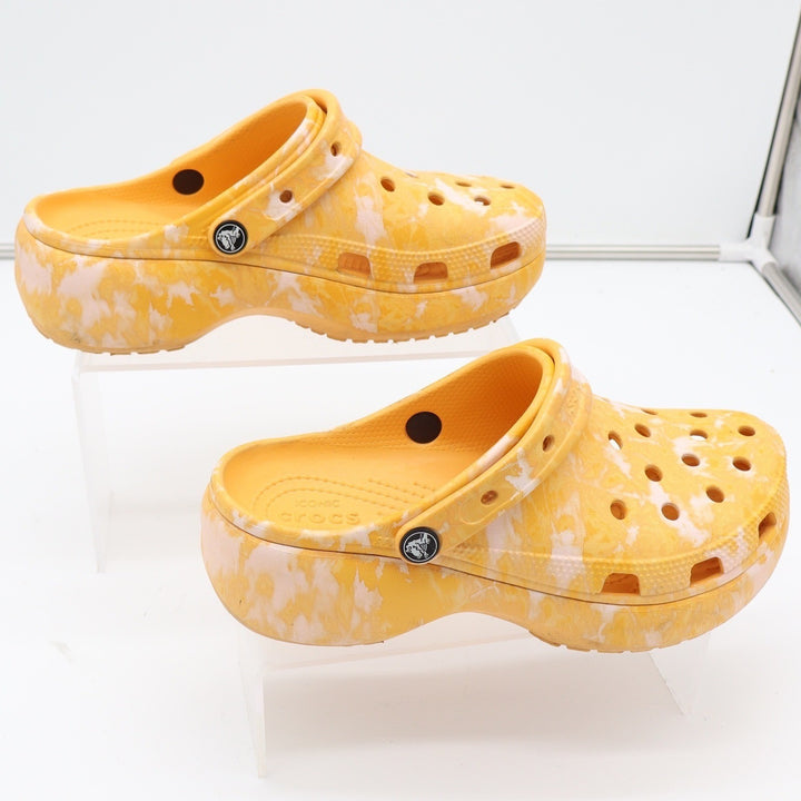 Crocs Classic Platform Clog Yellow White Marbled Womens Size 8 Slip On Sandals
