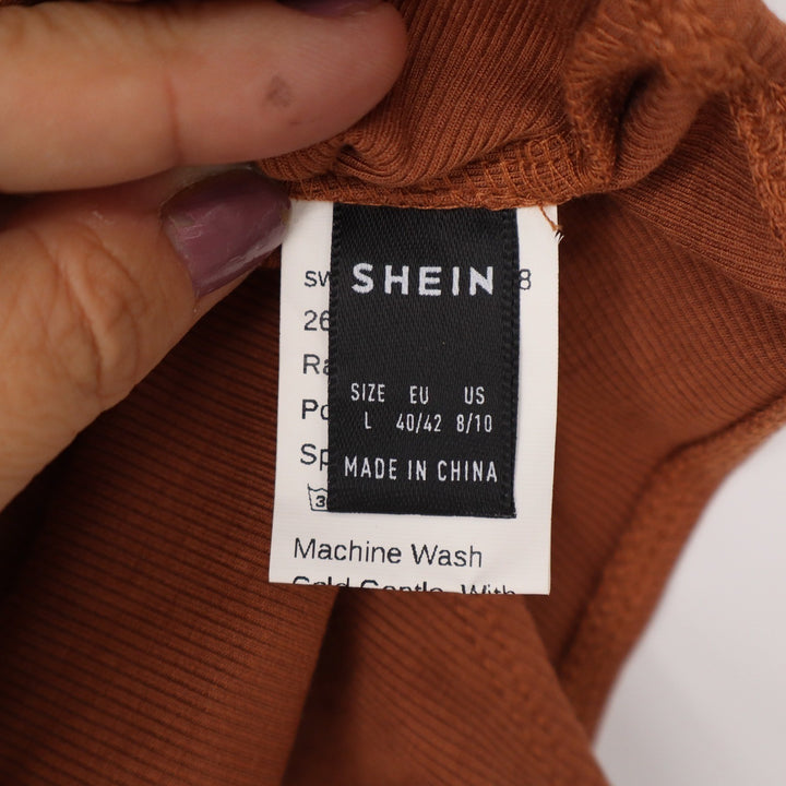 SHEIN Rust Brown One Shoulder Cutout Ribbed Bodysuit Long Sleeve Size L