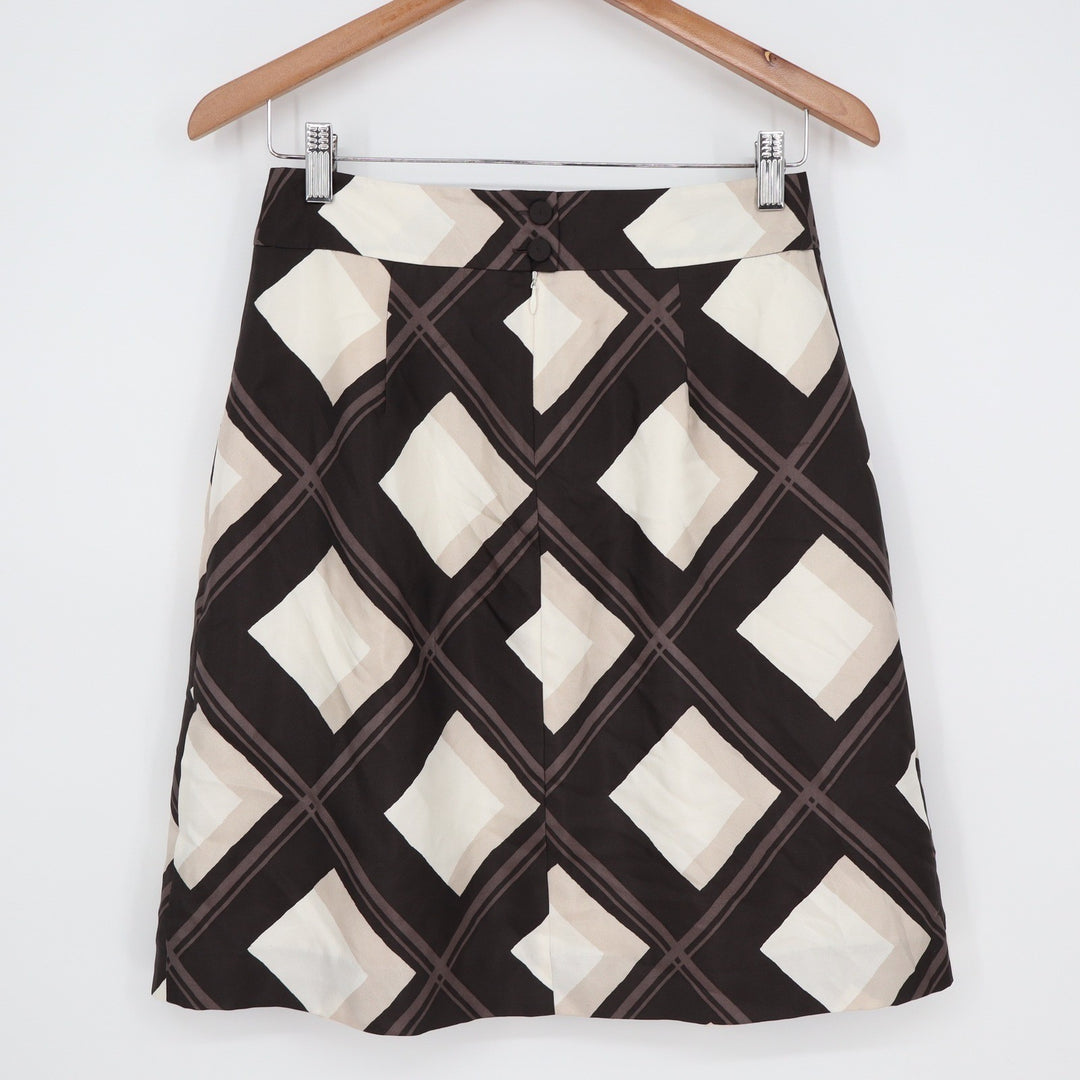 Banana Republic Womens 100% Silk Geometric Diamond Plaid A-Line Skirt Size 2