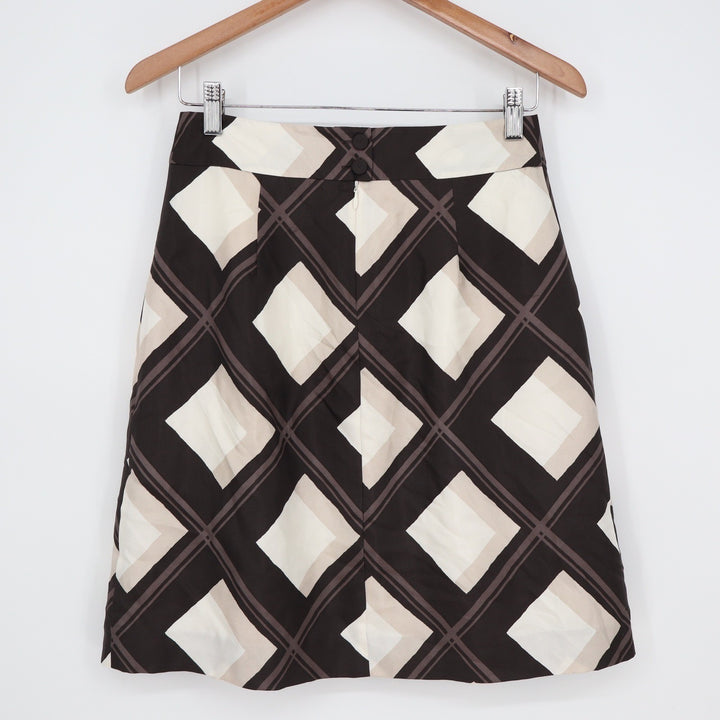 Banana Republic Womens 100% Silk Geometric Diamond Plaid A-Line Skirt Size 2