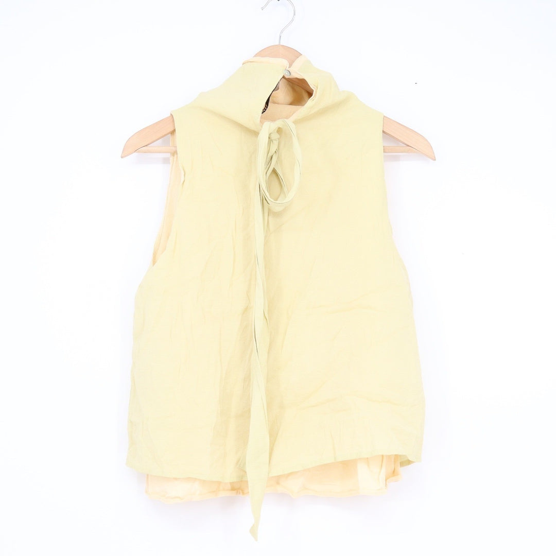 Zara Womens Sleeveless High Neck Tie Back Layered Top Pale Yellow Size S