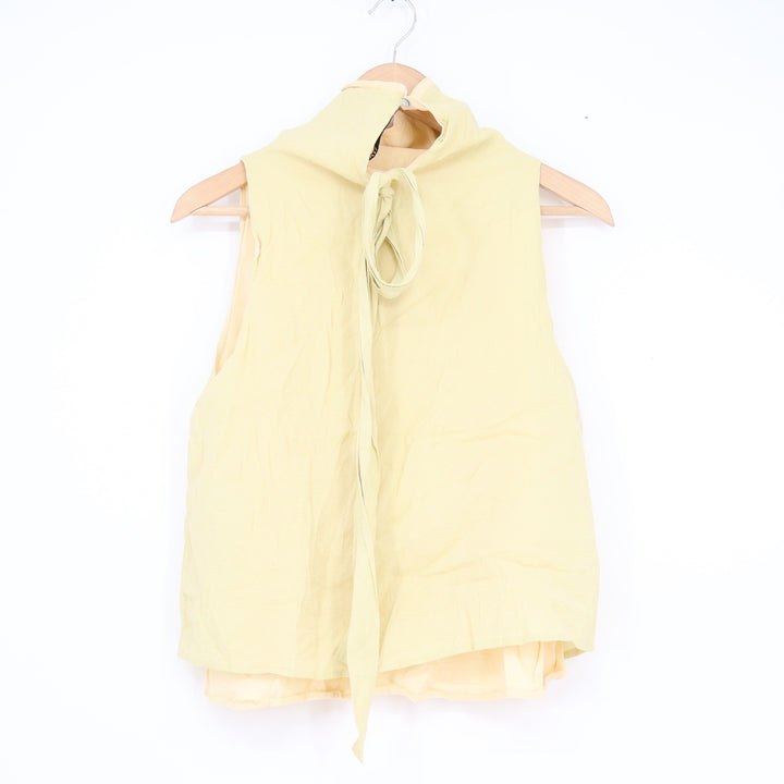 Zara Womens Sleeveless High Neck Tie Back Layered Top Pale Yellow Size S