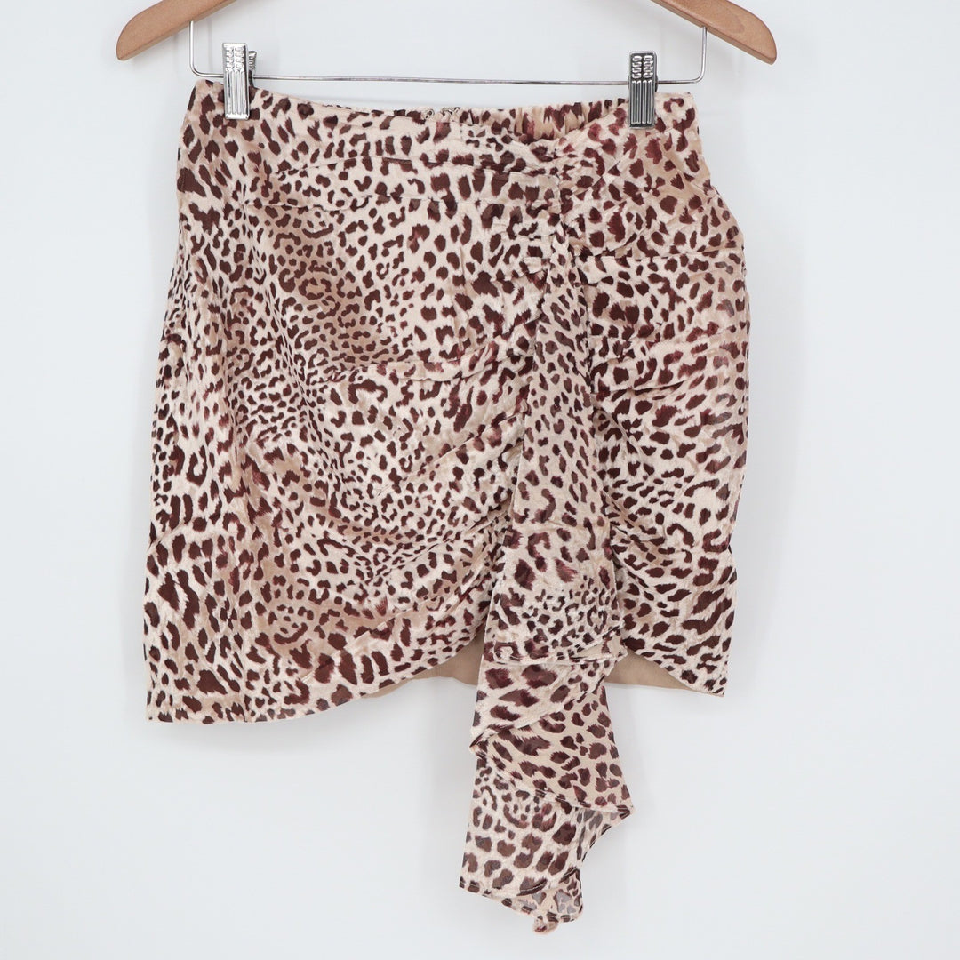 Naked Wardrobe Leopard Velvet Ruched Mini Skirt Draped Ruffle M