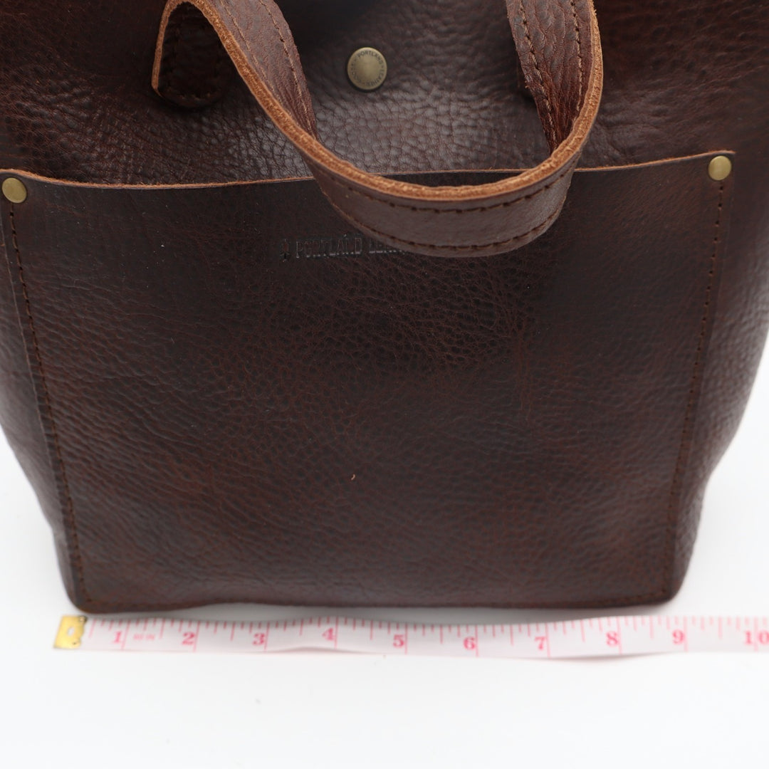 Portland Leather Goods Mini Crossbody Tote Womens Dark Brown Leather Pocket