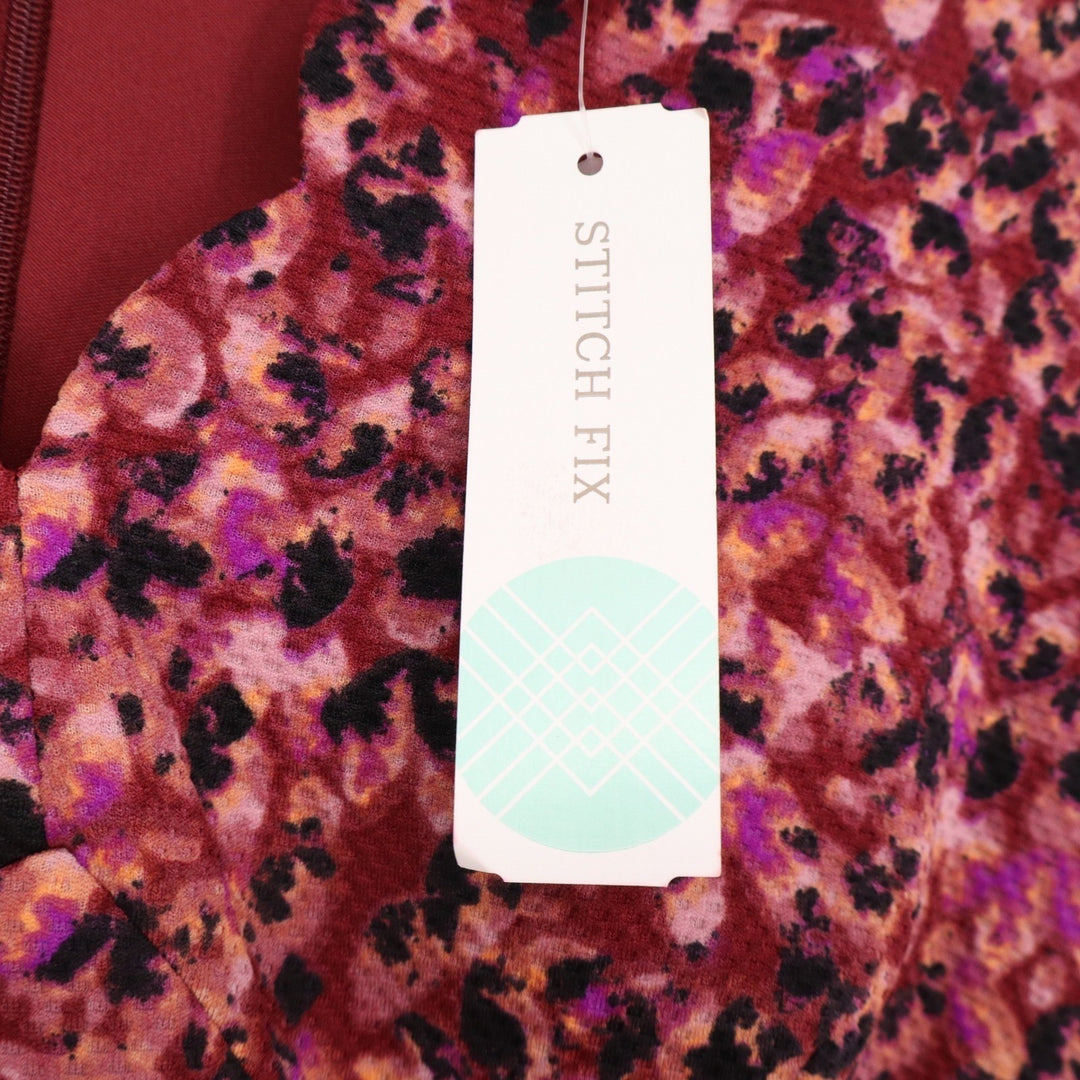 Wisp Petites Cleo Textured Knit Dress Burgundy Abstract Floral 14P NEW