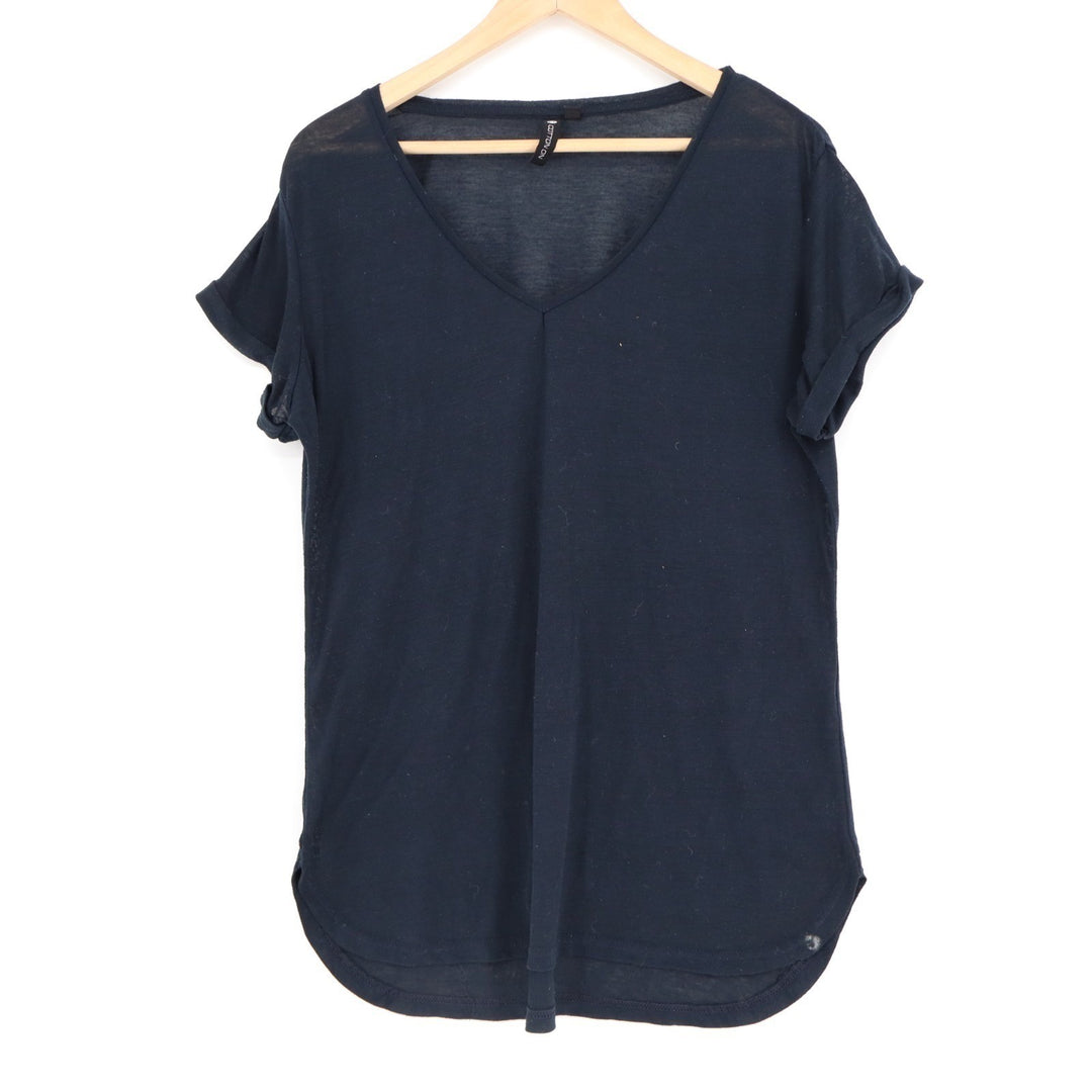 Cotton On T Shirt Womens Medium Navy Blue V Neck Short Sleeve Round Hem Classic