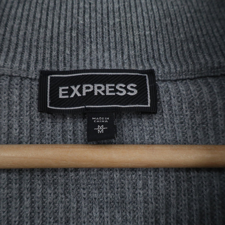 Express Mens Gray 100% Cotton Ribbed Quarter Zip Moto Elbow Sweater Size M