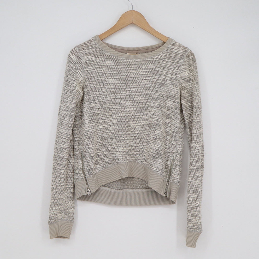 Abercrombie & Fitch Womens XS Oatmeal Metallic Knit Side Zipper Sweater