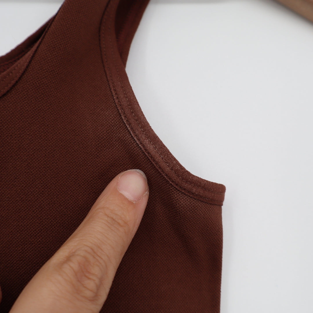 Brown Square Neck Seamless Tank Top Stretch Camisole Small