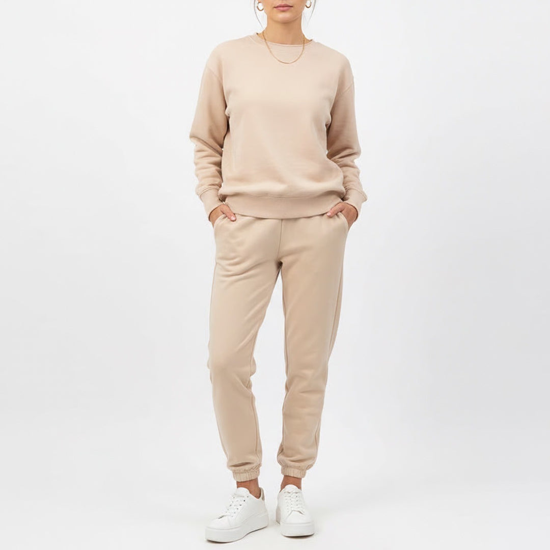 Naked Wardrobe Tan Beige Crewneck Sweatshirt Joggers Lounge Set M
