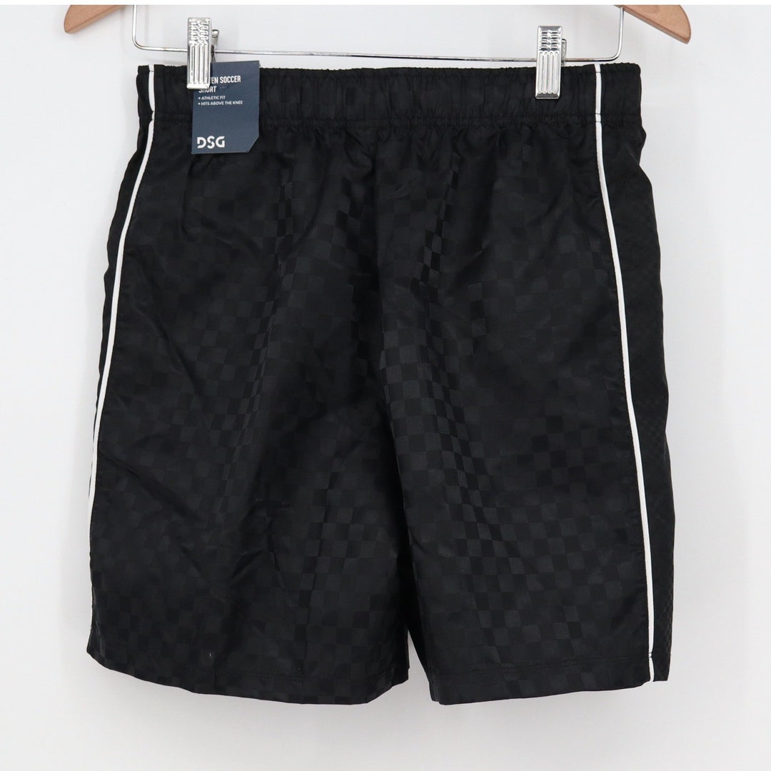DSG Boys XL Woven Soccer Shorts Pure Black Checkered Athletic DAB12800 NEW