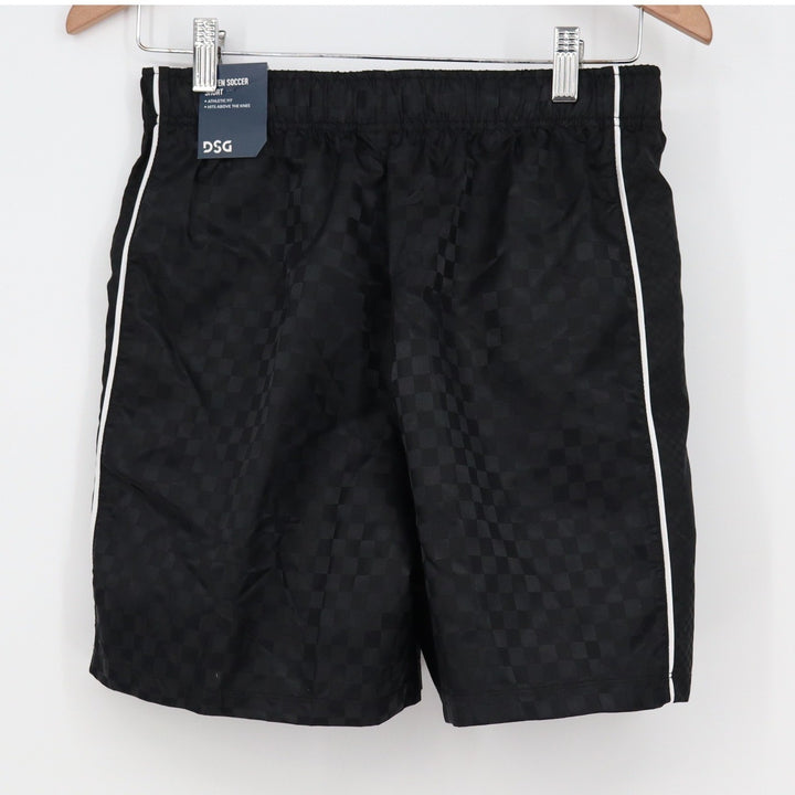DSG Boys XL Woven Soccer Shorts Pure Black Checkered Athletic DAB12800 NEW