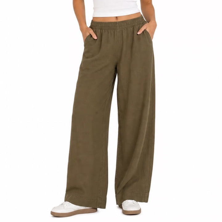Old Navy Womens Large Olive Green Linen Blend Wide Leg Comfort Waist Pants