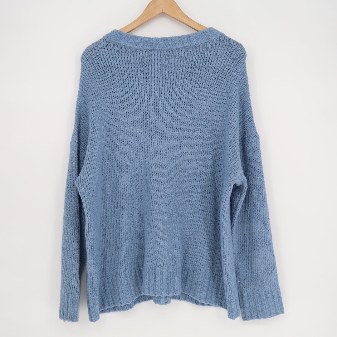 American Eagle Outfitters Jeggings Fit Sweater Women L Blue Henley Neck Pullover