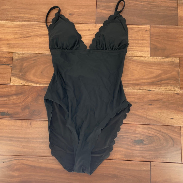 J. Crew Black Scalloped Trim One Piece Swimsuit Bathing Suit XS
