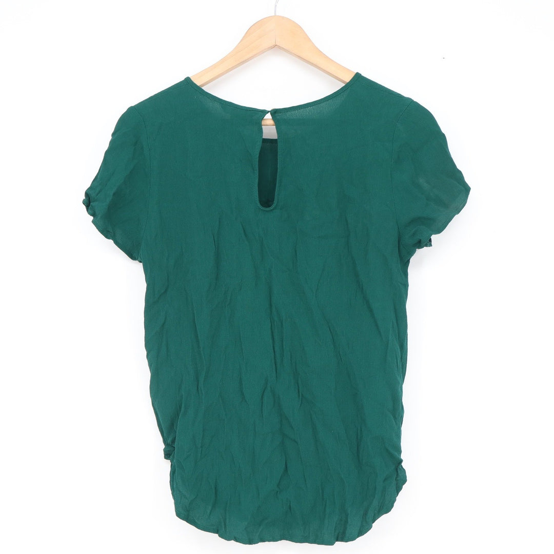 HM Forest Green Short Sleeve Viscose Blouse Keyhole Back Size 6