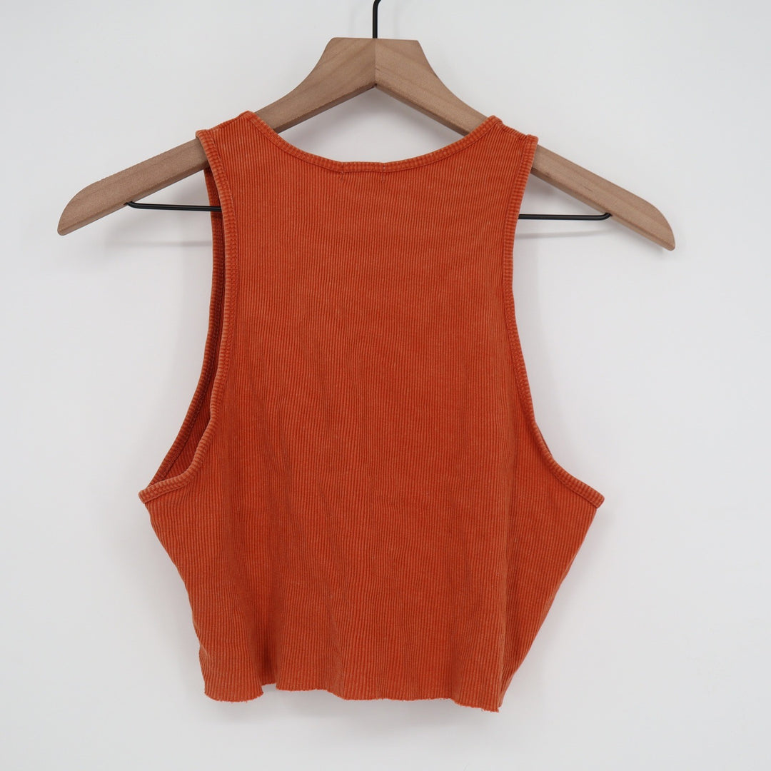Garage Womens Ribbed Crop Tank Top Burnt Orange New York City Graphic Size M