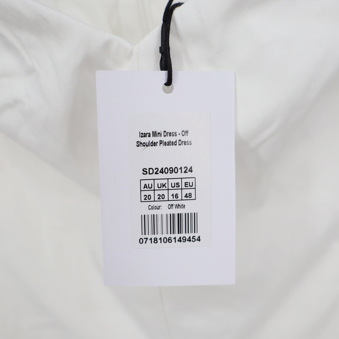 Showpo Izara Off Shoulder Pleated Mini Dress Off White US 16