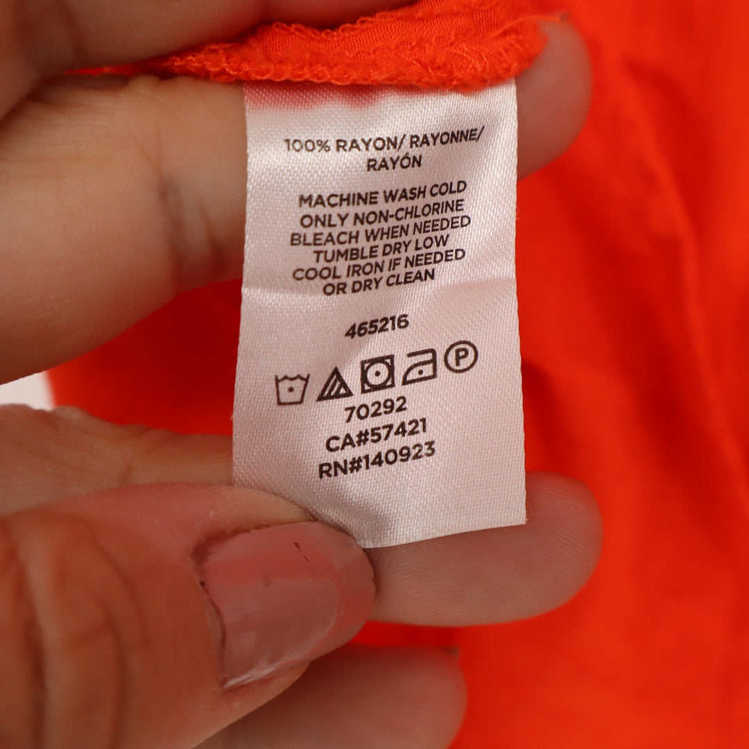 LOFT Orange Sleeveless Clip Dot Rayon Blouse Split Neck Top Small