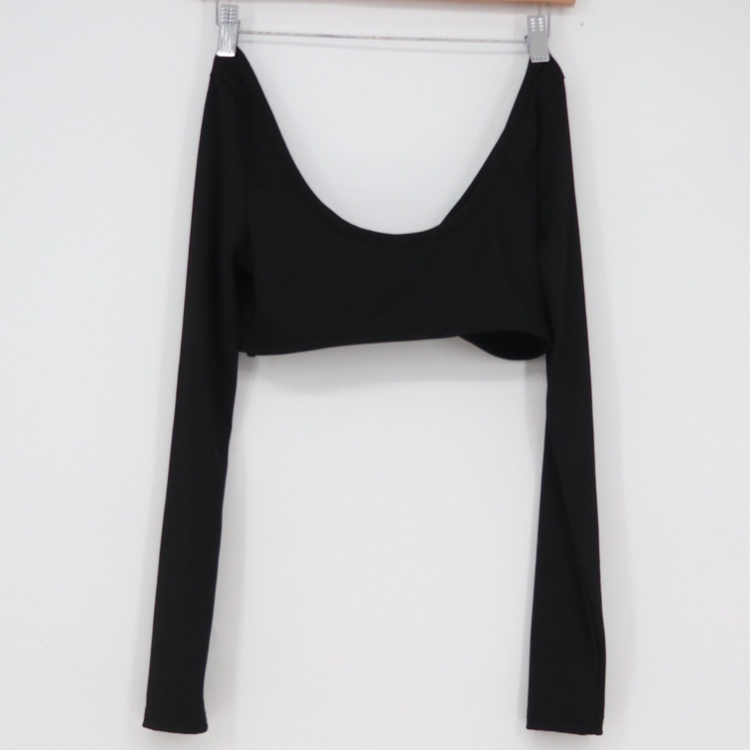SHEIN Womens Black Ribbed Twist Front Long Sleeve Crop Top V-Neck Size S 4