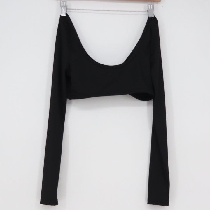 SHEIN Womens Black Ribbed Twist Front Long Sleeve Crop Top V-Neck Size S 4