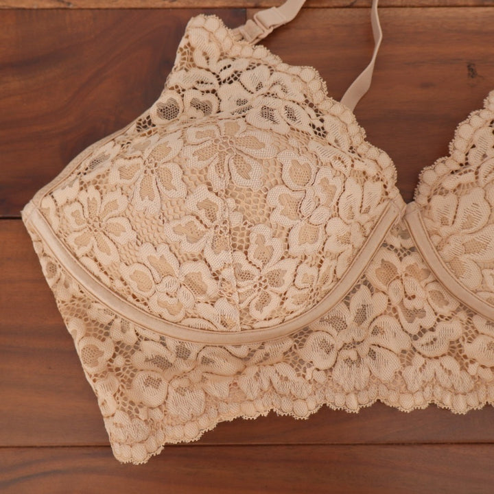 Maidenform Lightly Lined Bralette Bra Womens 38C Nude Stretch Convertible Lace