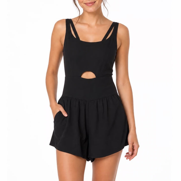 Black Athletic Romper Crisscross Back Cutout Workout Tennis Dress Small