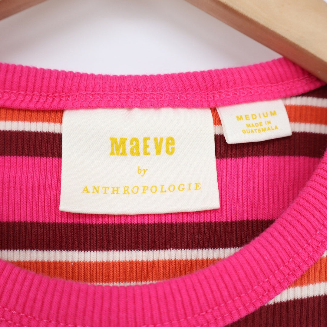 Maeve Anthropologie Womens Pink Striped Ribbed Short Sleeve Baby Tee M