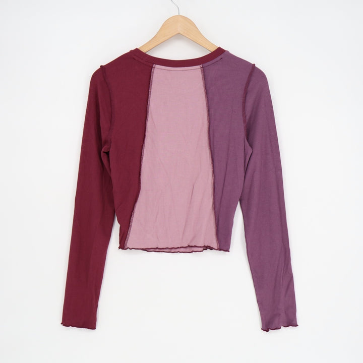 Wild Fable Crop Top Women Medium Purple Colorblock Stretch Ribbed Knit Crew Neck