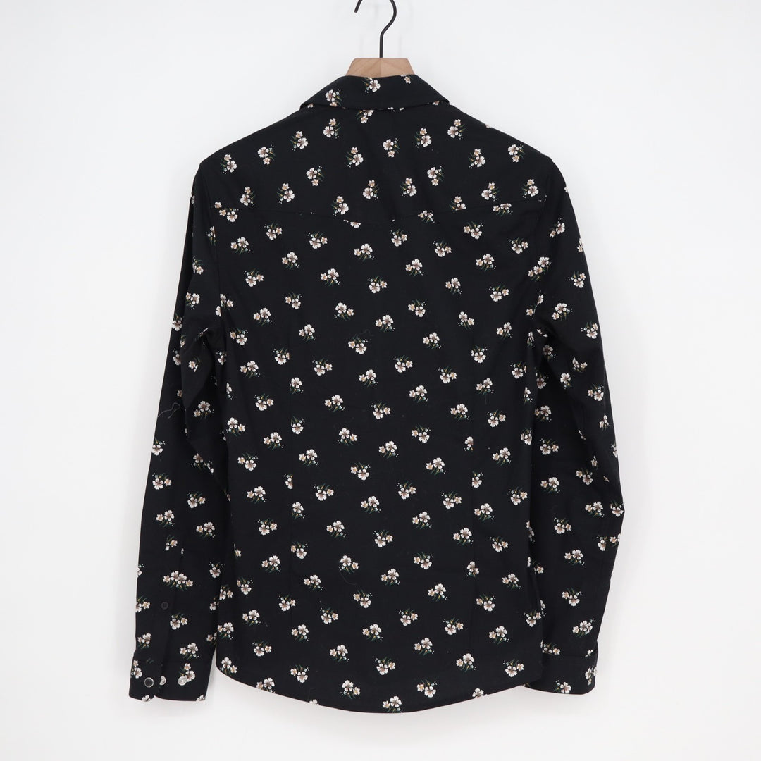 ASOS Western Shirt Men XS Black Cotton Floral Pearl Snap Spread Collar Button Up