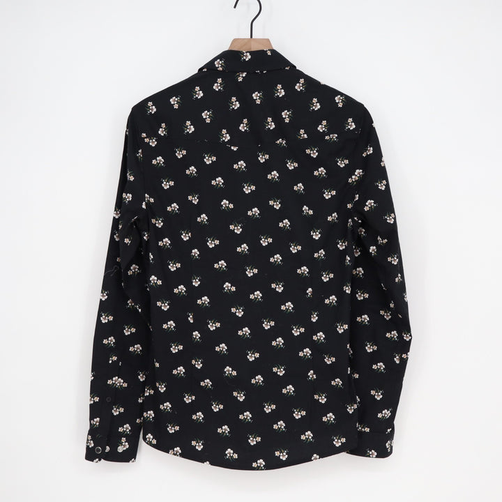 ASOS Western Shirt Men XS Black Cotton Floral Pearl Snap Spread Collar Button Up