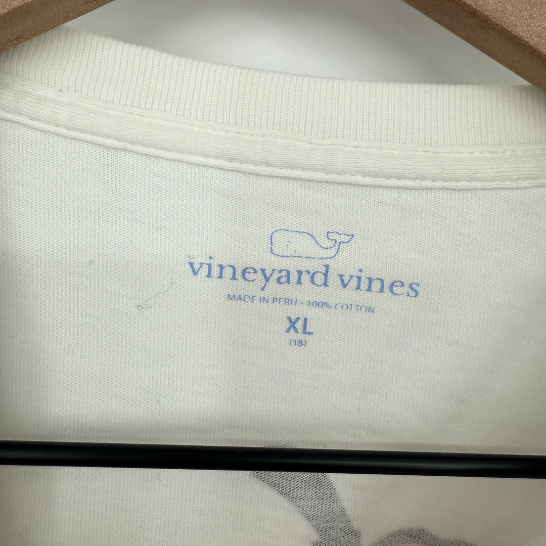 Vineyard Vines Shirt Boys XL (18) White Halloween Fall Pumpkin Whale Graphic