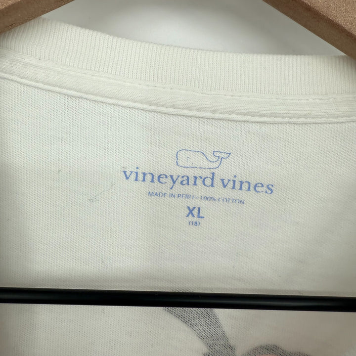Vineyard Vines Shirt Boys XL (18) White Halloween Fall Pumpkin Whale Graphic