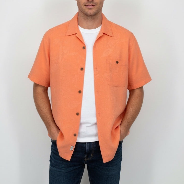Joe Marlin Mens Orange Leaf Print Short Sleeve Button Up Shirt Size M