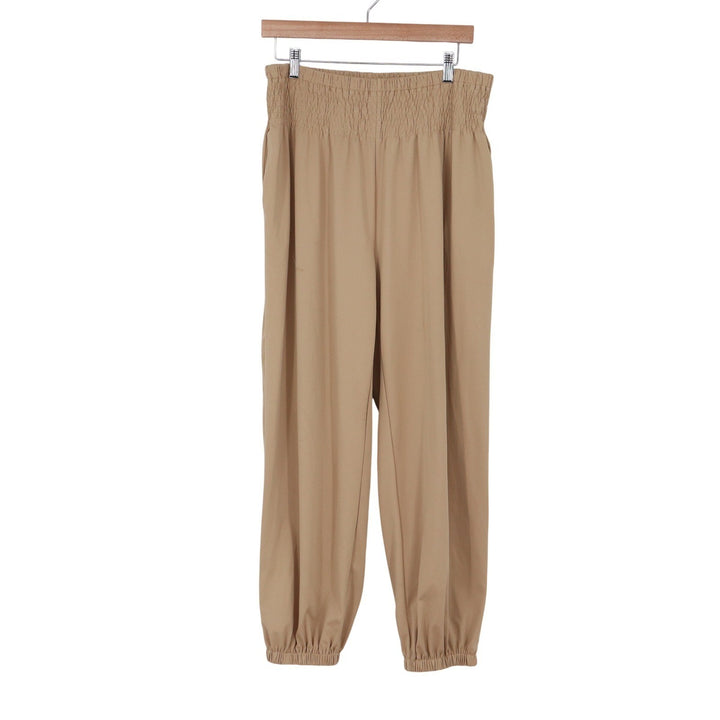 Dokotoo Womens XL Tan Smocked High Waist Jogger Pants Elastic Cuff Khaki