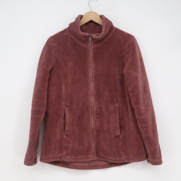 32 Degrees Heat Womens Fleece Jacket Mauve Full Zip Mock Neck Faux Fur L