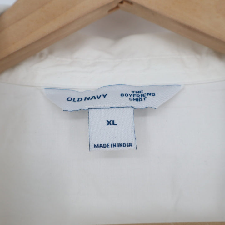 Old Navy Boyfriend Shirt Womens XL White Long Sleeve Spread Collar Button Up