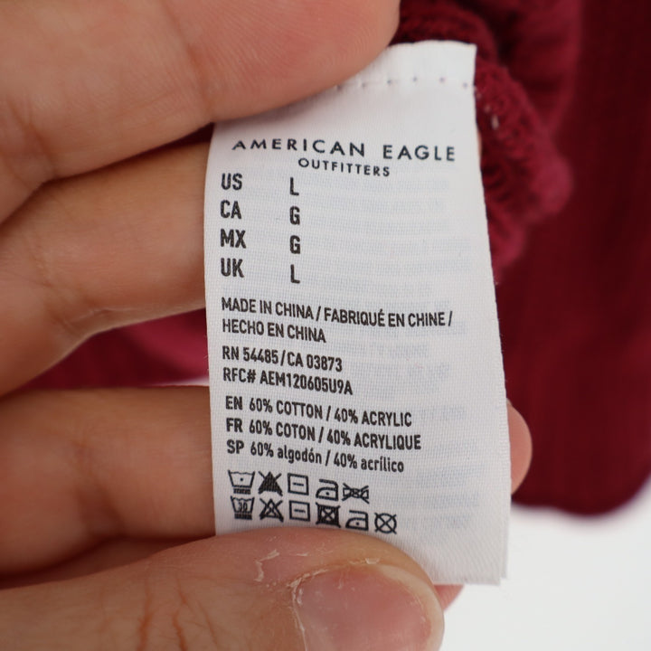 American Eagle Outfitters Sweater Women Large Maroon Stripe Long Sleeve Pullover