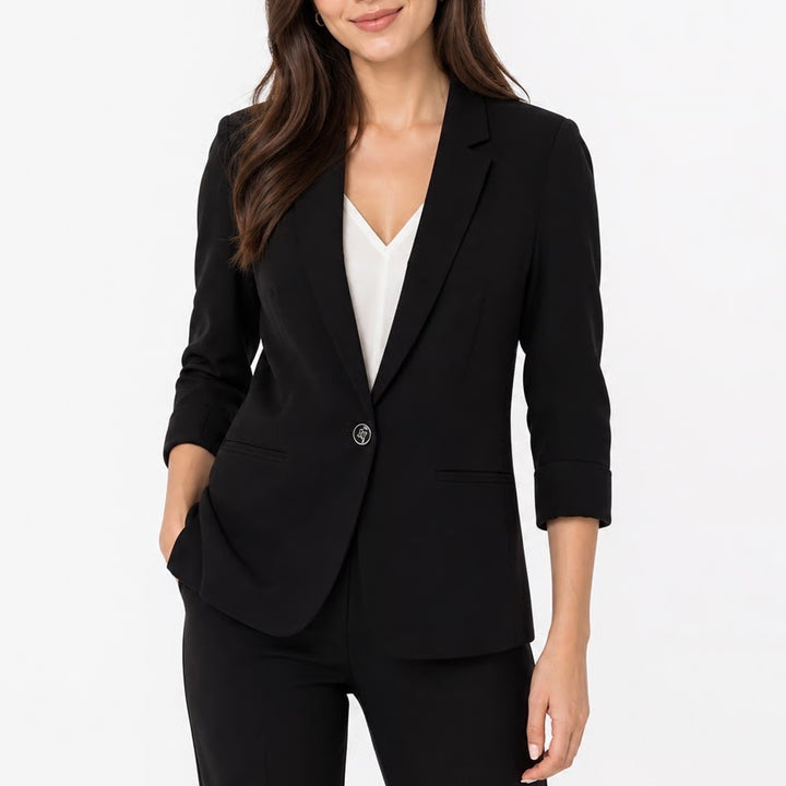 NYCC New York Clothing Co Black Ruched 3/4 Sleeve Blazer Jacket 59373 L