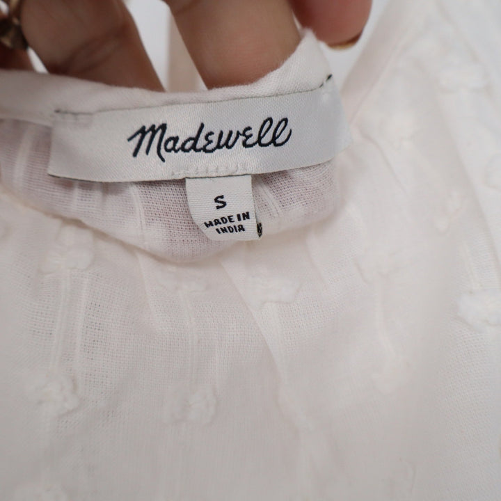 Madewell White Cotton Clip Dot Tiered Midi Dress Tie Back Sleeveless Small