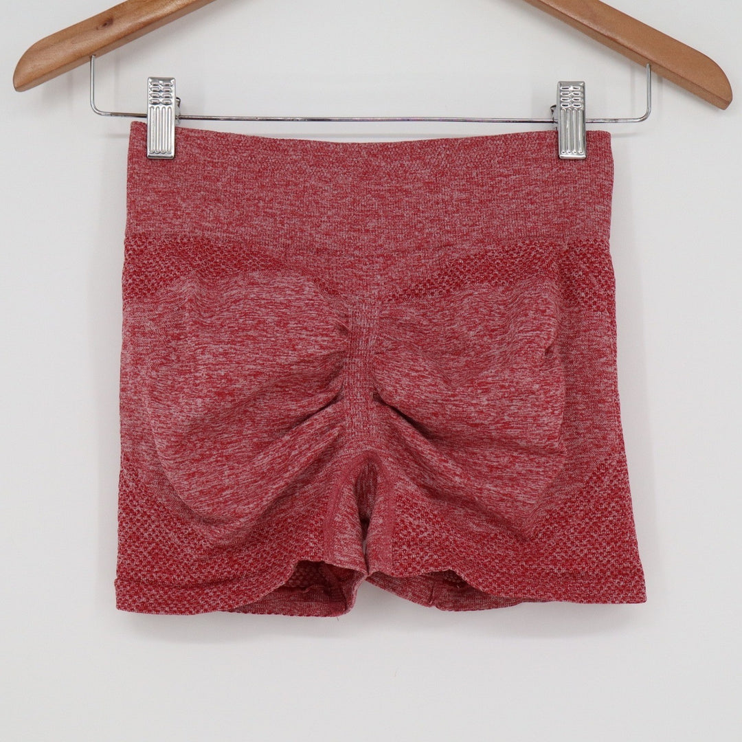 Unbranded Red Marled Scrunch Butt Seamless High Waist Athletic Gym Shorts